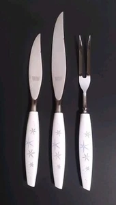 Vintage MCM Atomic Starburst Meat Carving Set 2 Knives 1 Fork Stainless England  - Picture 1 of 8