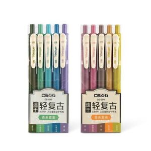 Retractable Colored Gel Pens - Quick Dry Ink Vintage Pen Office Stationery 5Pack