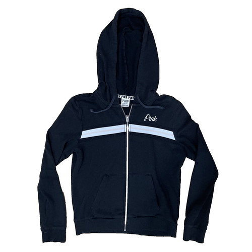UNDERCOVER VICTORIAS SECRET PINK felpa con cappuccio donna S 170 88A nero Y2k righe LOVEPINK giacca