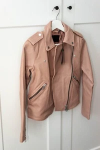 Brand New All Saints Fern Biker Leather Jacket Cameo Pink Size UK 4 US 0 EU 32 - Picture 1 of 4