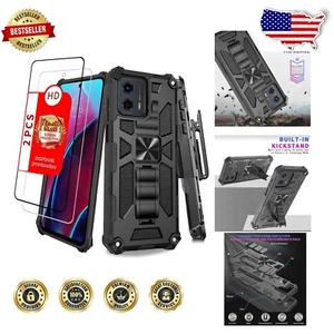 Durable Black Camo Phone Case for Moto G 5G 2023 - Kickstand & Screen Protectors - Picture 1 of 9