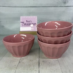 Home Target SOILD PINK Retro Stoneware Oven Safe Fluted Soup Cereal Bowls Set 4 - Picture 1 of 18