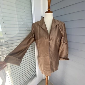 VTG M.X.I. Women 10 Cardigan Blazer Long Sleeve 100% Silk Brown Lining - Picture 1 of 11