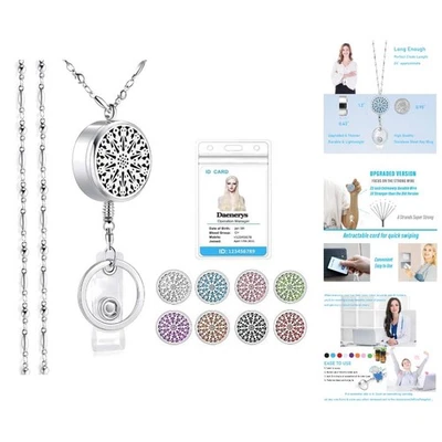Paquete de 2 cordones retráctiles de acero inoxidable aromaterapia insignias de identificación para mujer Foto 1 de 4