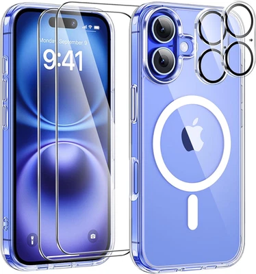 Magnetica Cover per Iphone 16 Con 2 Vetro Temperato E 2 Vetro Fotocamera, Compat - Immagine 1 di 4