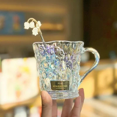 New 2023 China Starbucks Chic Lily of the Valley 14oz Glass Mug With Muddler - Image 1 of 4