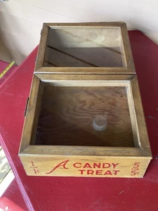Vintage Candy Display 1 Cent Wooden Glass Doors Unbranded Lays Flat - Picture 1 of 14