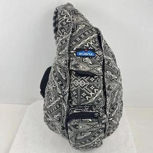 Kavu Geometric Rope Sling Bag Crossbody Purse Backpack Black White Tribal Hiking - Picture 1 of 15