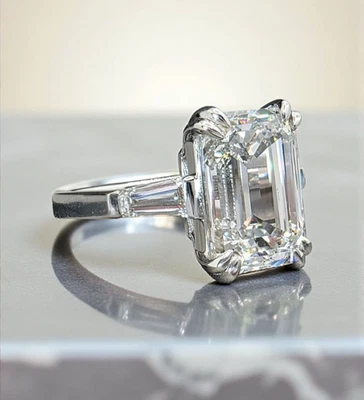 6.50 Ct E VS1 Emerald Cut Lab Grown Diamond Ring IGI Certified Platinum GIA Auth - Image 1 of 4