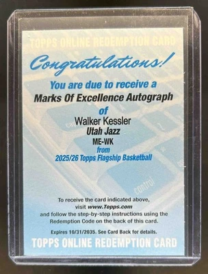 2025-26 Topps Walker Kessler Marks of Excellence Auto #ME-WK Jazz - Image 1 of 2