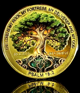 ÁRBOL DE LA VIDA ENRAIZADO EN CRISTO MONEDA COLOREADA EN CAPAS ORO 24K EN CÁPSULA BU - Imagen 1 de 3