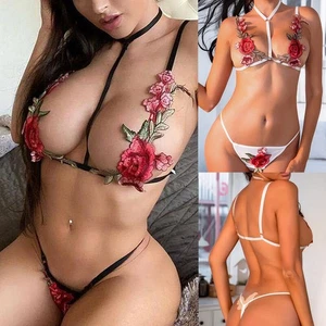 Sexy Conjunto de Sujetador Babydoll para Mujer Halter Prendas para Dormir Tangas Tangas Sissy Lencería - Imagen 1 de 10