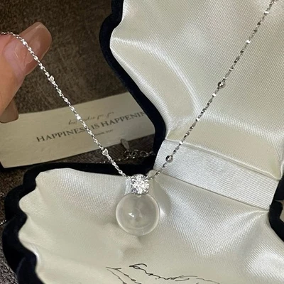 Colgante de piedra lunar etérea orbe y circón S925 plata delicado collar satélite Foto 1 de 4