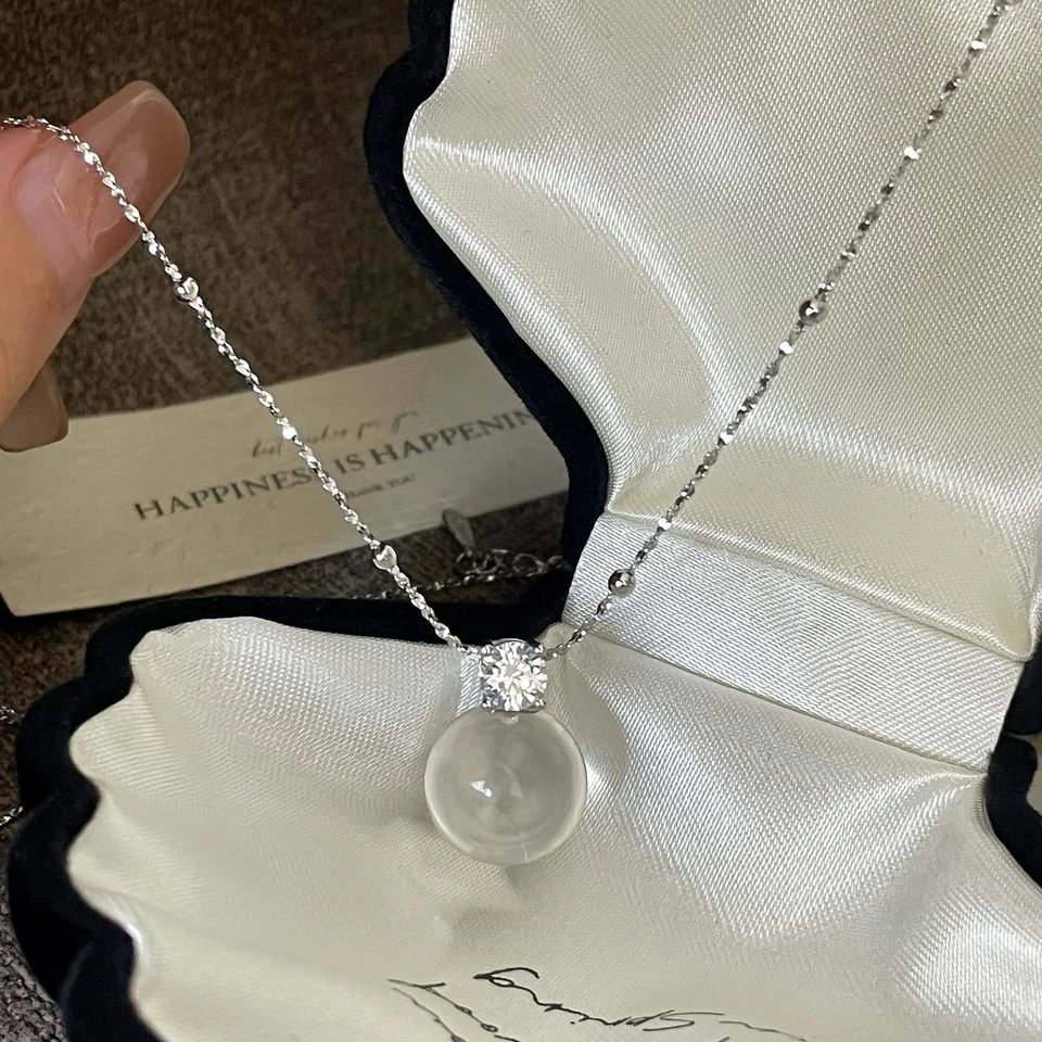 Colgante de piedra lunar etérea orbe y circón S925 plata delicado collar satélite Foto 1 de 4