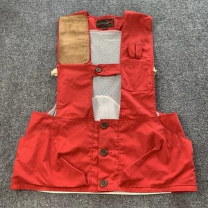 Vintage 10X Hunting Vest Mens Medium Red Mesh Outdoor Zip Pockets Shotgun Pouch - Picture 1 of 7