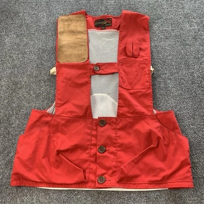 Vintage 10X Hunting Vest Mens Medium Red Mesh Outdoor Zip Pockets Shotgun Pouch - Image 1 of 4