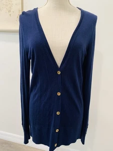 Lilly Pulitzer V-Neck Navy Blue Cardigan Gold Buttons Sweater Size L - Picture 1 of 4