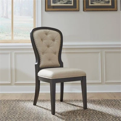 Americana Farmhouse Upholstered Tufted Back Side Chair - Black - Set of 2 - Image 1 of 4