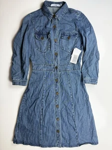 Neu mit Etikett Justfab XS Denim Hemdkleid Druckknopf Western Utility Midi A-Linie $ 64,95 - Bild 1 von 12