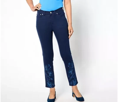 Denim & Co. Regular Navy 16W Easy Stretch Printed Slim Ankle Jean A650507 - Image 1 of 4