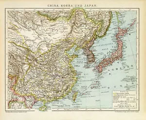 China Korea Japan Taiwan Mongolei historische Landkarte Lithographie ca. 1892 - Bild 1 von 10
