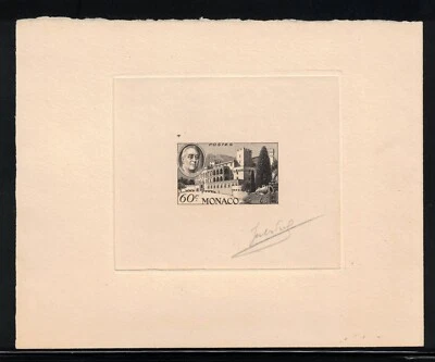 Estampilla de 1946 Mónaco FDR Roosevelt artista prueba firmada Gandon Piel Scott 200 Foto 1 de 2