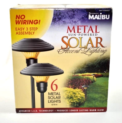 Malibu Juego de 6 Luces Solares Metal Alimentadas por el Sol 305567 NUEVO Caja Abierta Foto 1 de 4