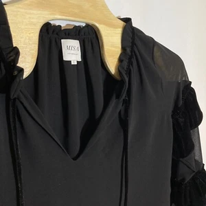 Misa Los Angeles Womens L Black Emeline Tiered Sleeve Chiffon Velvet Blouse Boho - Picture 1 of 9