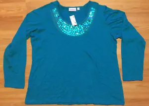 Camicia top a maniche lunghe nuova con etichette Avenue verde verde verde taglia 18/20 NUOVA strass girocollo - Foto 1 di 5