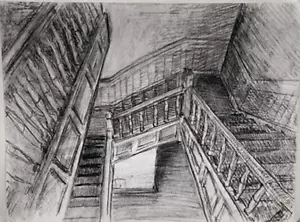 STAIRS IN A MULTI-STOREY HOUSE drawing by Russian artist - Foto 1 di 1