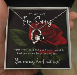 Sorry Heart Necklace For Wife, Apology Jewelry For Girlfriend, Forgiveness Gift - Picture 1 of 17