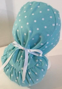 Polka Dot Flannel Medical Ponytail Pouch Surgery  Scrub Cap Chef Hat - Picture 1 of 5