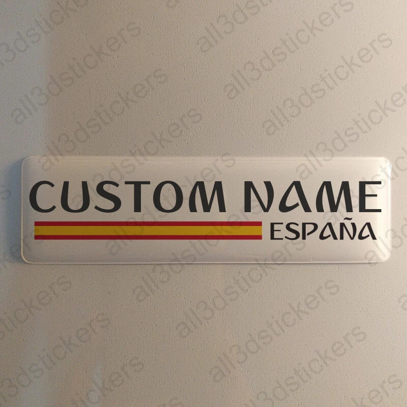 Spain Sticker Custom Name 4.70x1.18" Domed Resin 3D Stickers Flag Gel Adhesive - Image 1 of 1