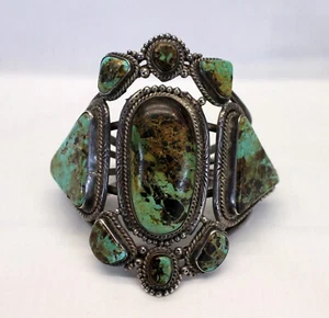 ENORME BRACCIALE vintage NAVAJO turchese e argento sterling di TIM SMITH 1975 - Foto 1 di 17