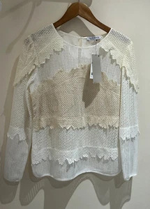 Next Petite Top Size 10 New White Cream Cut Out Long Sleeve Sheer Formal City - Picture 1 of 11