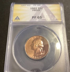 1962 Washington Silver Quarter, Anacs PR65, BU, Luster, ONE OF A KIND TONING!! - Picture 1 of 6