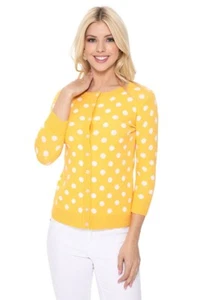 YEMAK Women's Polka Dot Jacquard Crewneck Button Down Sweater Cardigan MK3104 - Picture 1 of 16