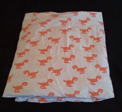 The Land Of Nod Orange Dinosaur Fitted Crib Toddler Fitted Sheet White Cotton - Image 1 of 4