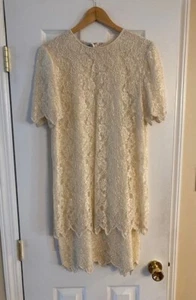BRILLIANTE by JA Pearl Lace Formal Tiered Dress Ivory With Sleeves Size Large - Picture 1 of 16