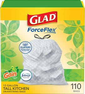 Glad Forceflex Tall Kitchen Trash Bags, 13 Gal,Gain Original with Febreze 110 Ct - Picture 1 of 6