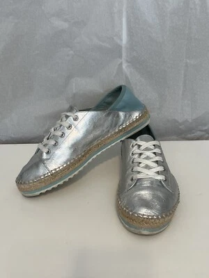 Aldo’s Women’s 8.5 Platform Espadrille Silver Metallic Sneakers Lace Up Shoes - Image 1 of 4