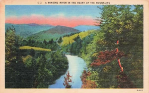 E2 A Winding River in the Heart of the Mountains E-4011 Postcard - Picture 1 of 2