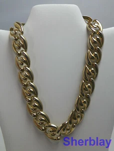 Costume Jewelry Choker Collar Gold Tone Lies Flat Push Button Closure 1980s 17" - Picture 1 of 3