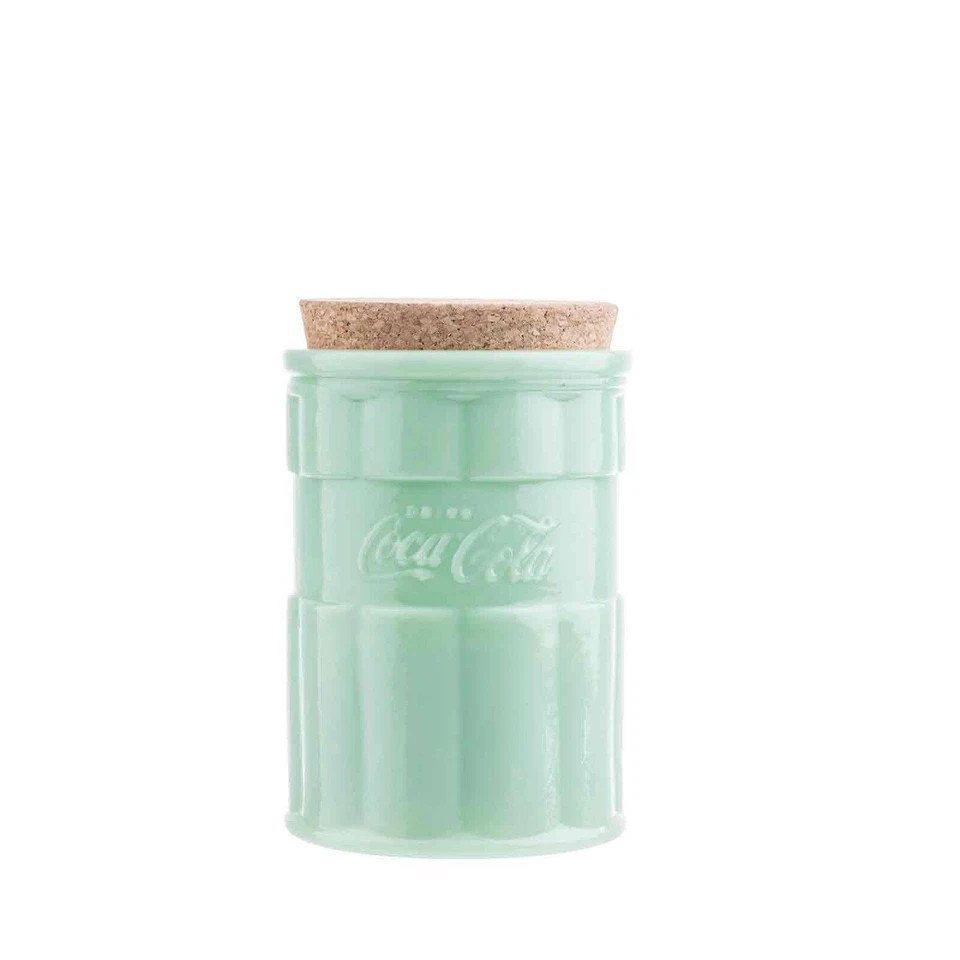 TableCraft Coca-Cola Jadeite Glass 28oz Canister w/cork Lid