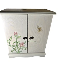 Vintage Amoire Jewelry Box White Hand Painted Pink Flowers Butterfly Pink Inside - Picture 1 of 15