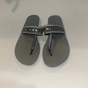 Clarks Damengröße 8 blau & silber Riemen-Flip-Flop Sandalen Pailletten Boho Festival - Bild 1 von 5