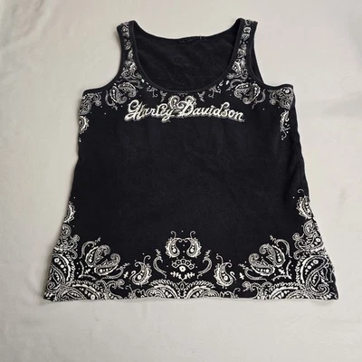 Camiseta sin mangas Harley Davidson Bandana estampado cachemir acanalada Y2K Bling Foto 1 de 4