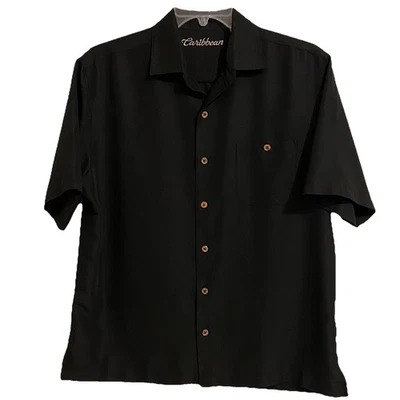 Caribbean Black Shirt Whiskey Made Me Do It Button Up Camp Size L Large - Image 1 of 4