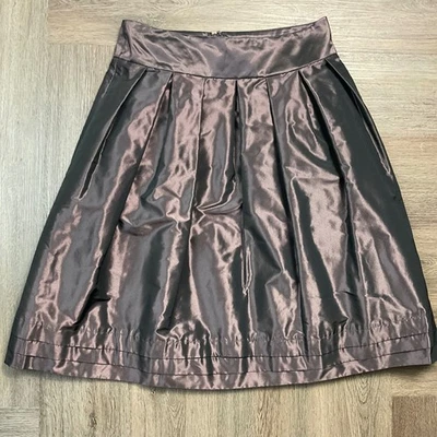 Banana Republic Satin Midi Skirt Womens 4 Metallic Purple Pleated Tulip Pockets - Image 1 of 4