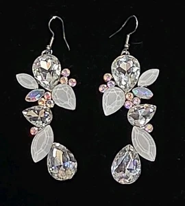 Orecchini goccia cristallo argento rosa chiaro AB & strass 3" ballo formale matrimonio  - Foto 1 di 7